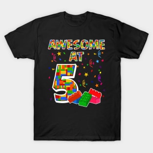 Birthday Gift For Kids 5 Years Old Building Blocks T-Shirt